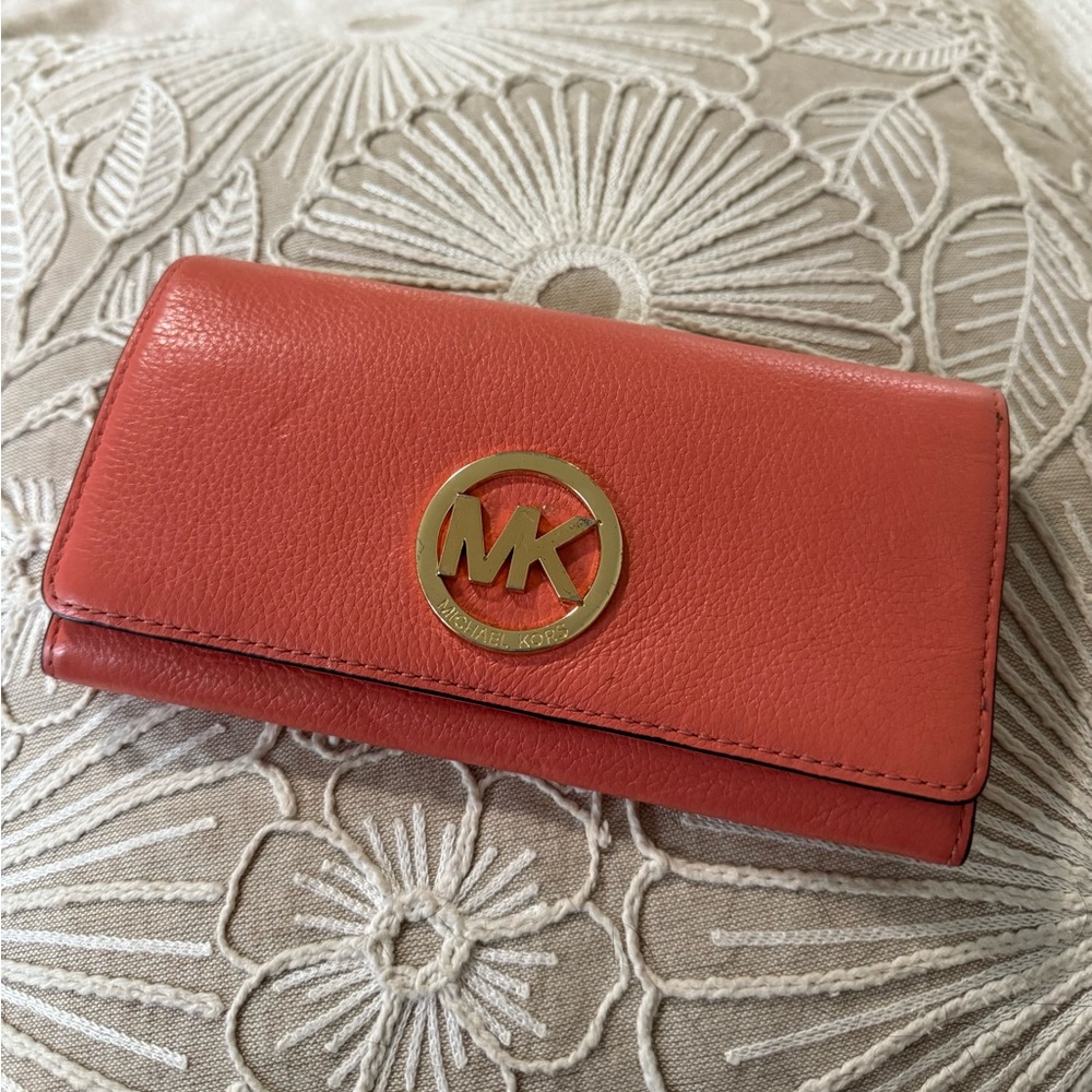 Michael Kors Fulton Flap Coral Wallet clutch